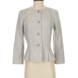 NWT Ann Taylor The Peplum Jacket Crosshatch Blazer Beige Gray Size 10